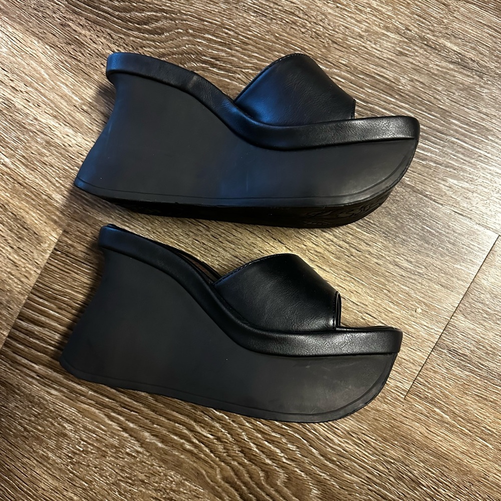 Demonia Pace-01 Black Platform Wedge Slide Sandals Size 11 - Picture 2 of 4